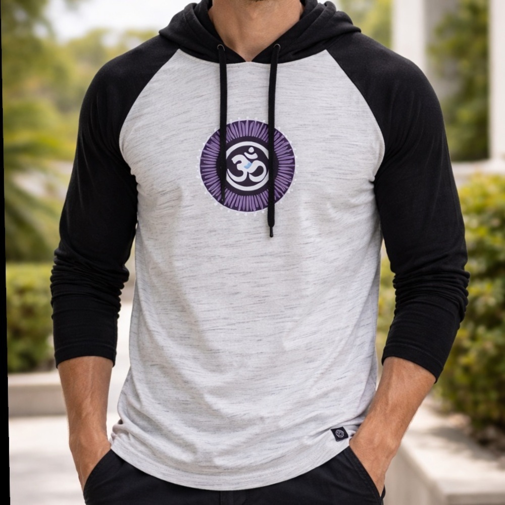 Free Planet Boho Gray & Black “Ohm” Cotton‎ Blend Light Weight Hoodie Size L